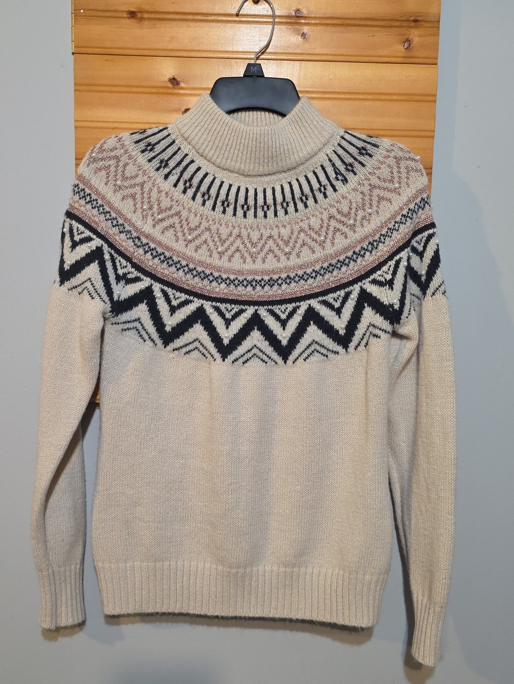 Maurices Fair Isle Mock Neck Sweater Cream Black Size XS